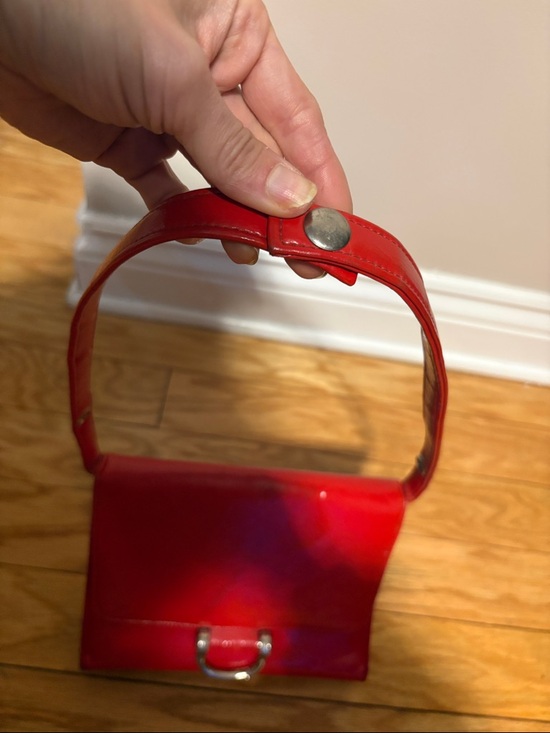 Red Leather Top-Handle Shoulder Bag with Silver D-Ring Accent - Picture 3 of 15